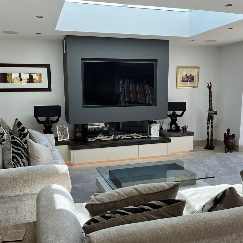 Completed rear extension & remodel of detached home in Culcheth, accommodating a cosy living room by PAB Architects.