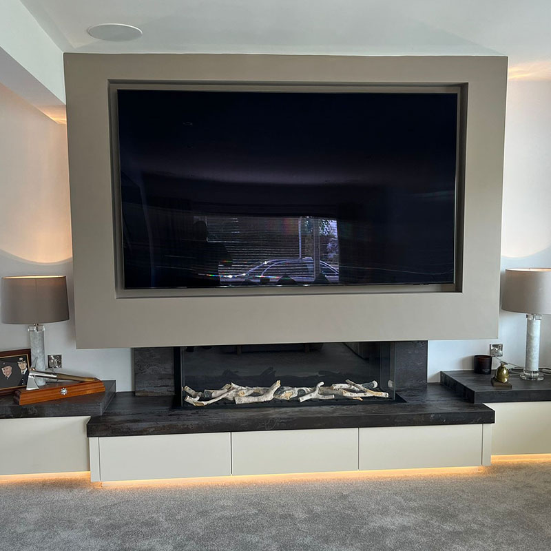  Culcheth client's style & furniture embedded throughout the living room by accommodating a media wall.