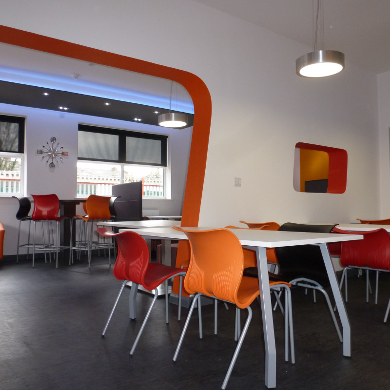 New staff canteen area as part of an increase in BKA Instruments laboratory and manufacturing capacity, designed and project managed by PAB Architects